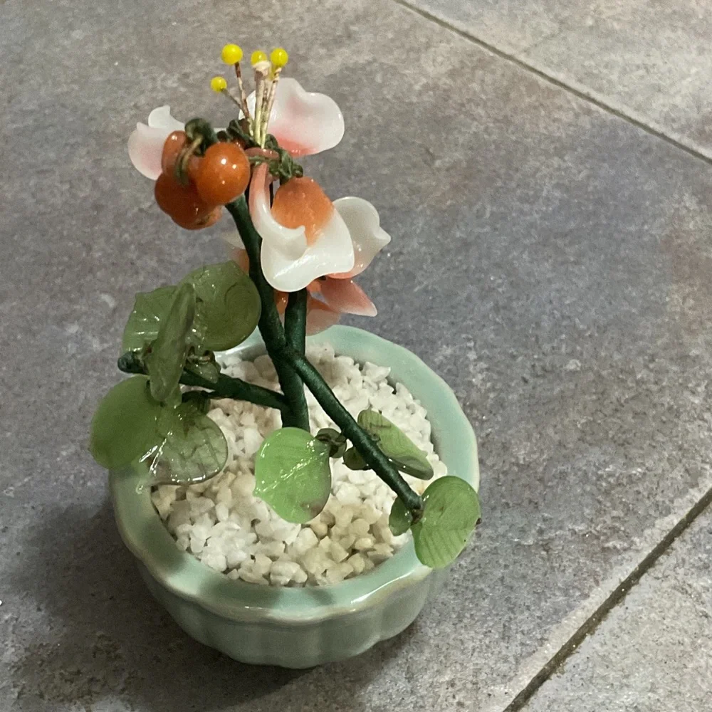 Elegant Floral Glass Ornament in Pink and Green